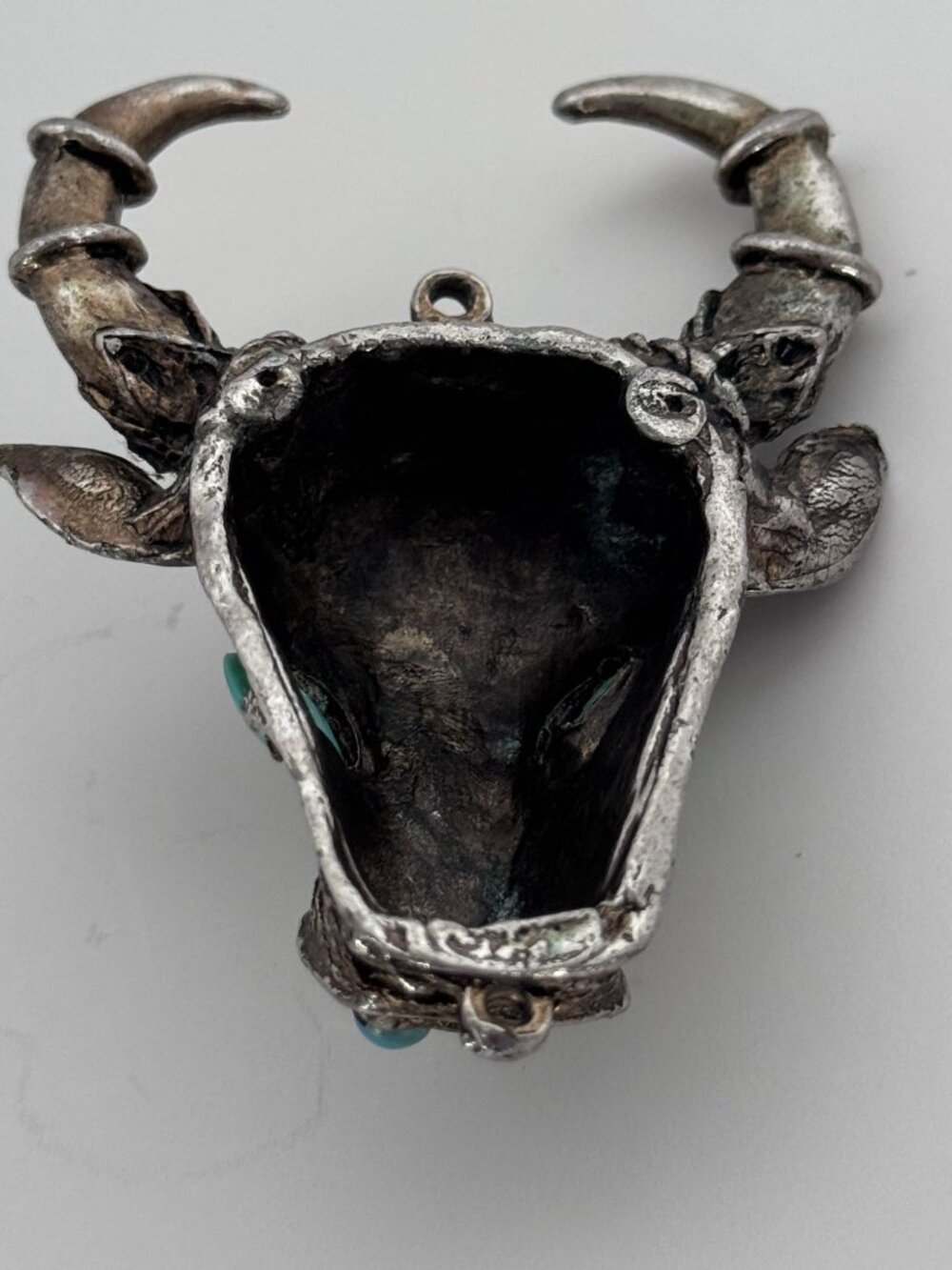 Bull Head Pendant Silver Tone Taurus Boho Mid Century Jewelry Vintage Ox Skull - Picture 10 of 11